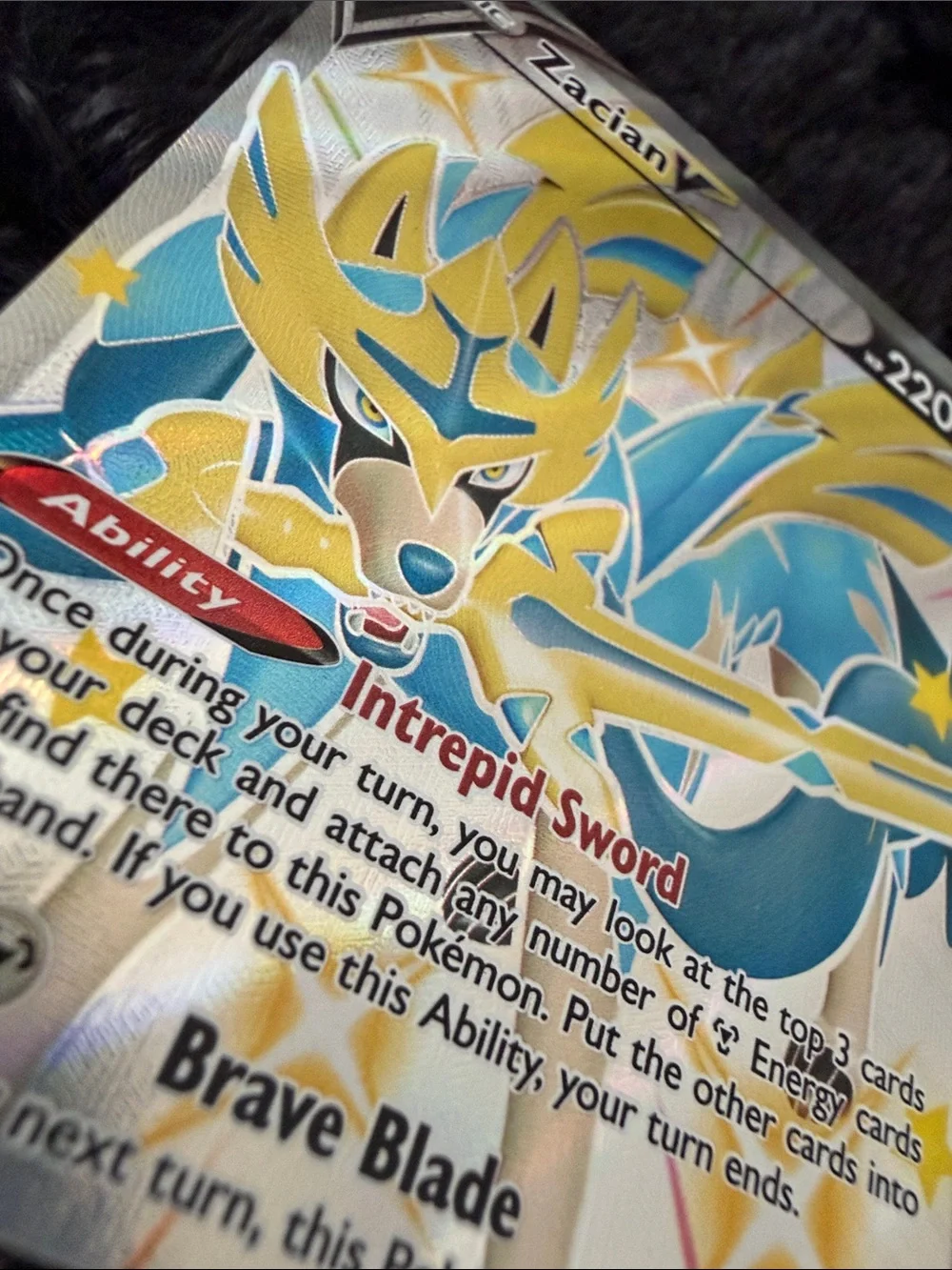 Pokemon Zacian V Gold and Blue ultra rare trading card “super rare”